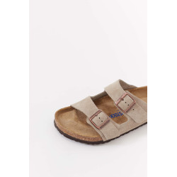 BIRKENSTOCK TAUPE ARIZONA NARROW SOFT FOOTBED SUEDE LEATHER SANDALS